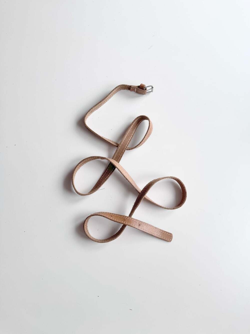 Vintage Tan Brown Leather Skinny Double Wraparound Waist Cinch Belt, One Size